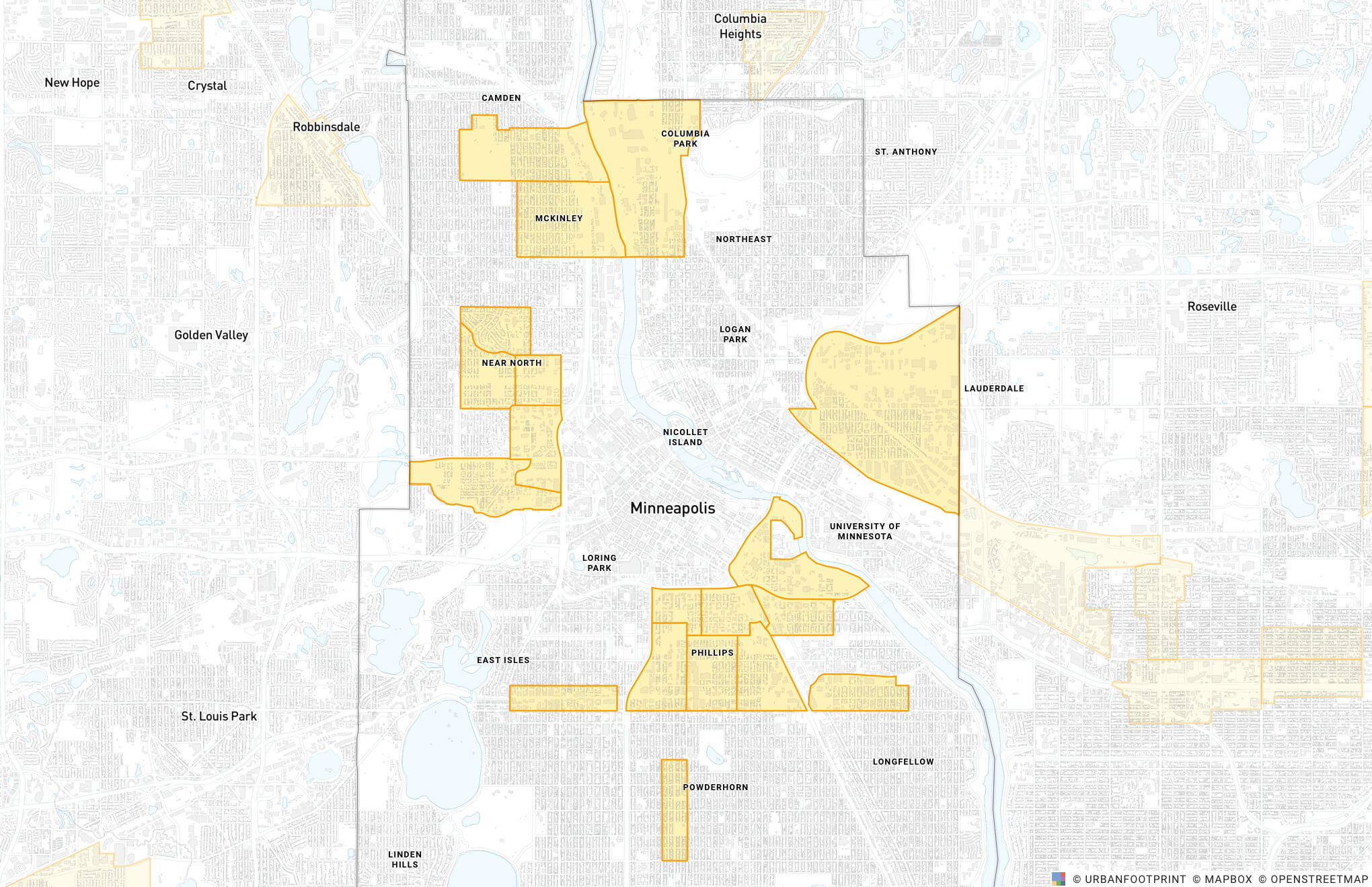 Map of opportunity zones in Minneapolis