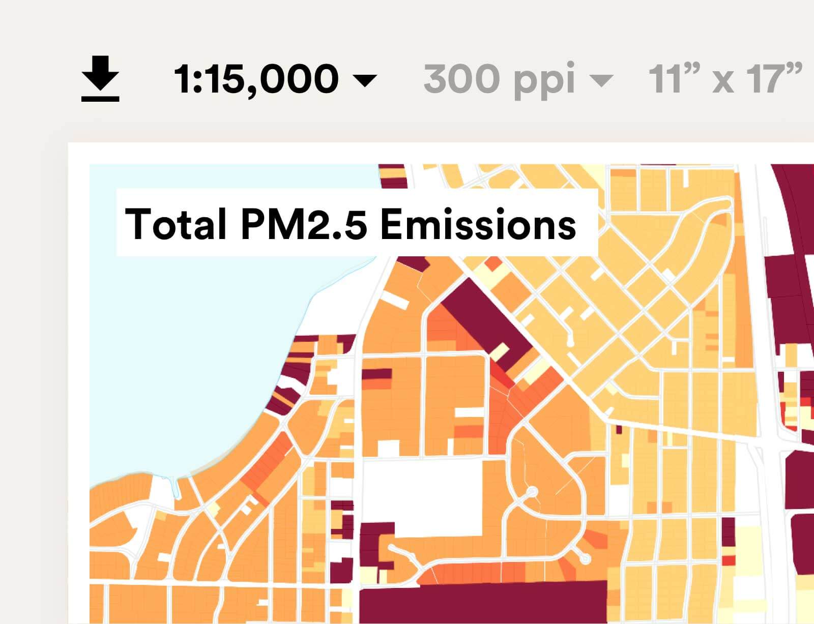Map showing PM2.5 Emissions in Madison, WI