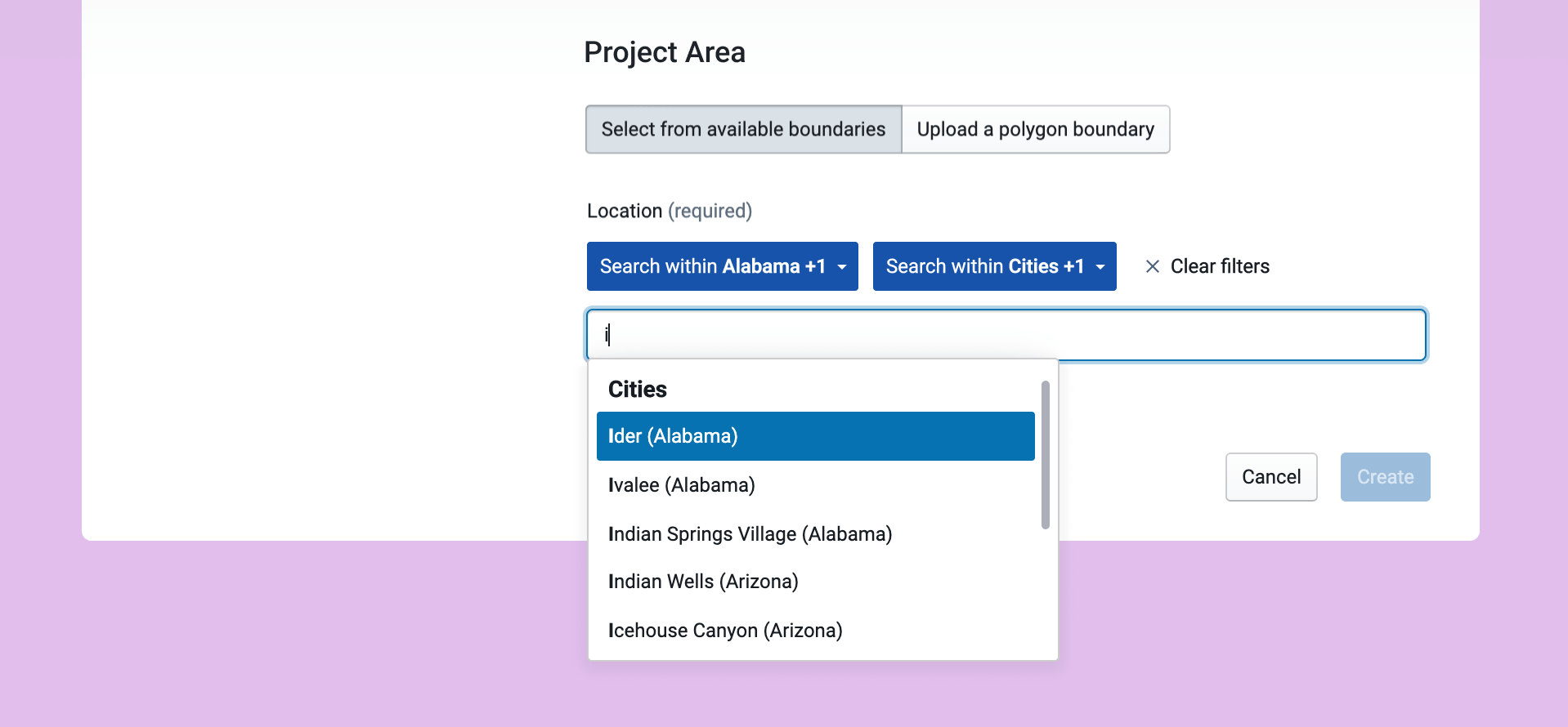 UrbanFootprint platform: project area