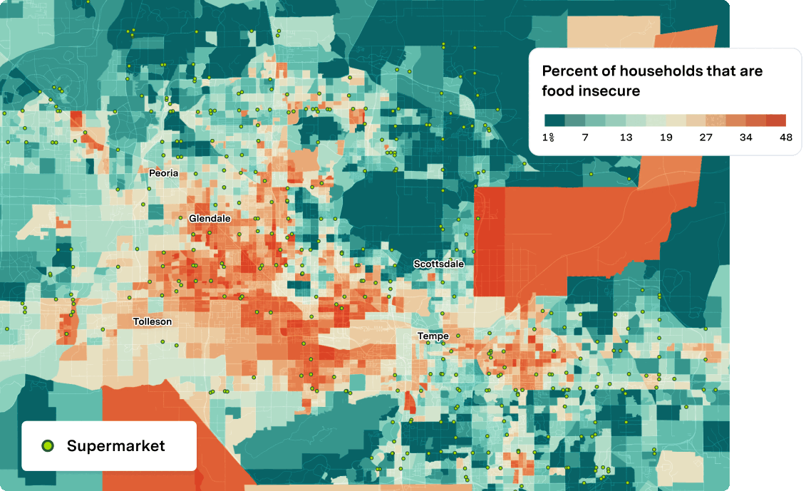 Map of food insecurity in the Pheonix, AZ area.