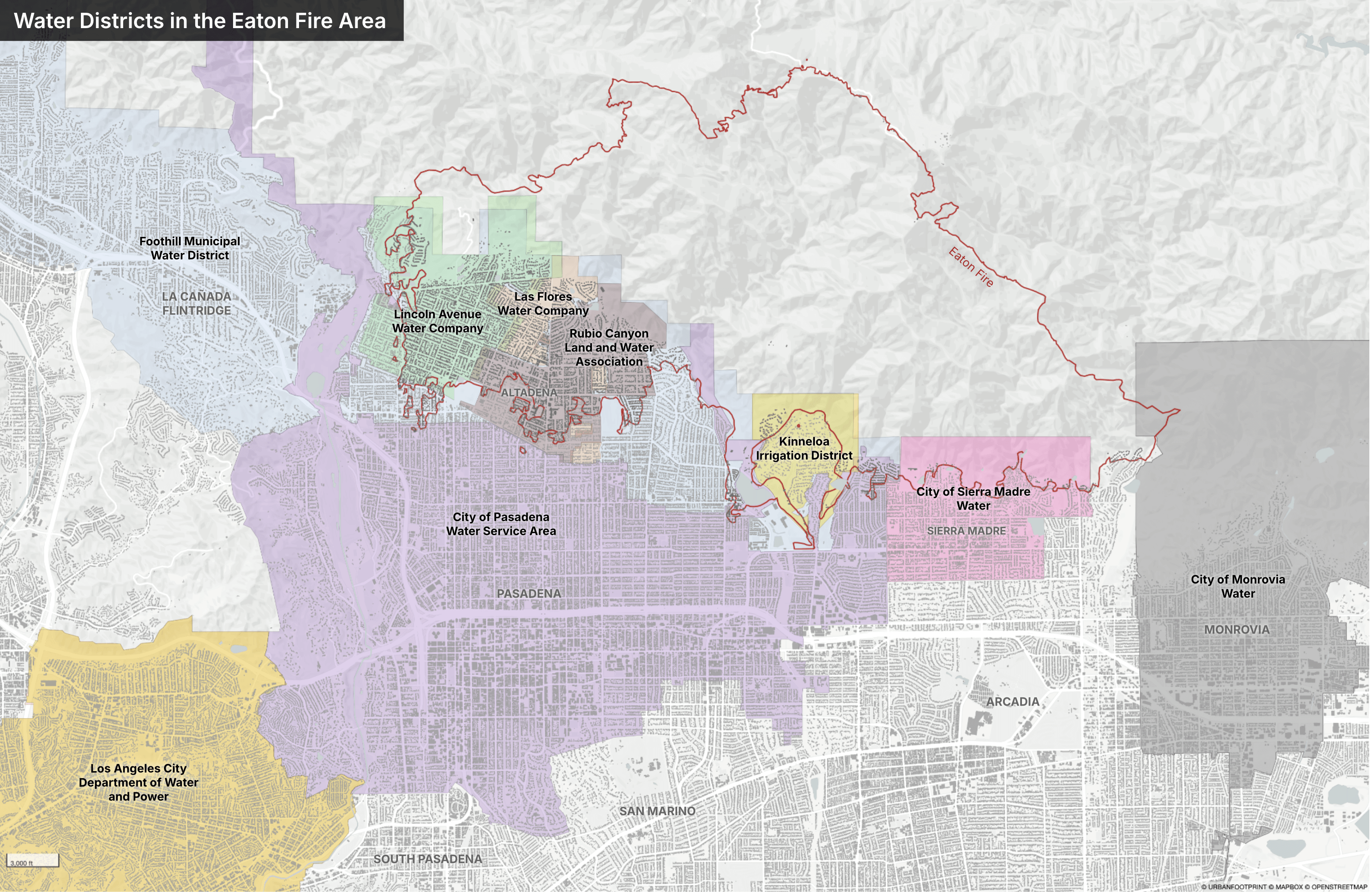 Map of water districts in the Eaton Fire area