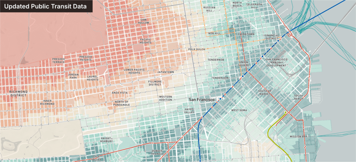 Sample view of updated transit data in San Francisco